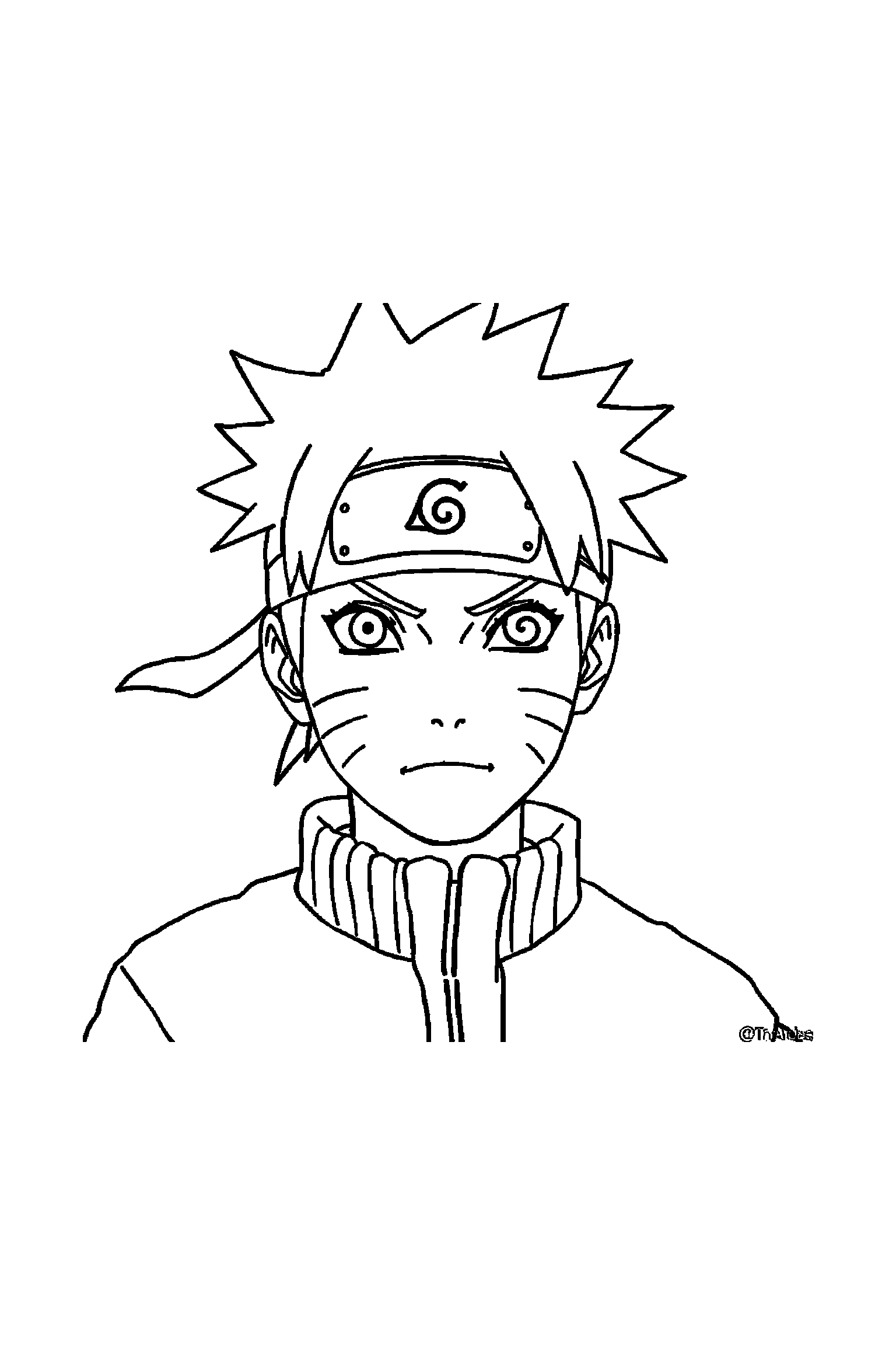 Coloriage Naruto gratuit à imprimer - Naruto avec un petit sourire timide Coloriage Naruto gratuit à imprimer : Naruto avec un petit sourire timide