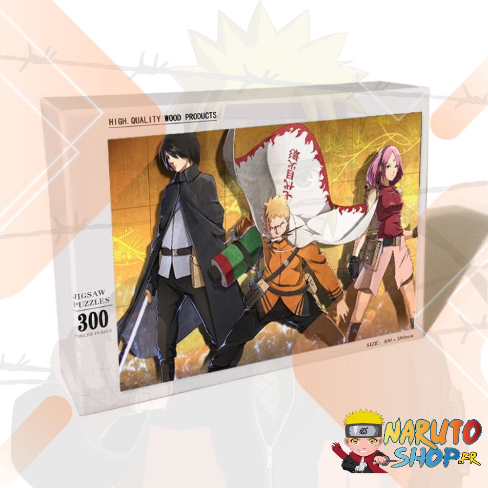 Puzzle Quiz Naruto 300 pièces : Sasuke Uchiha face à Naruto Hokage et Sakura