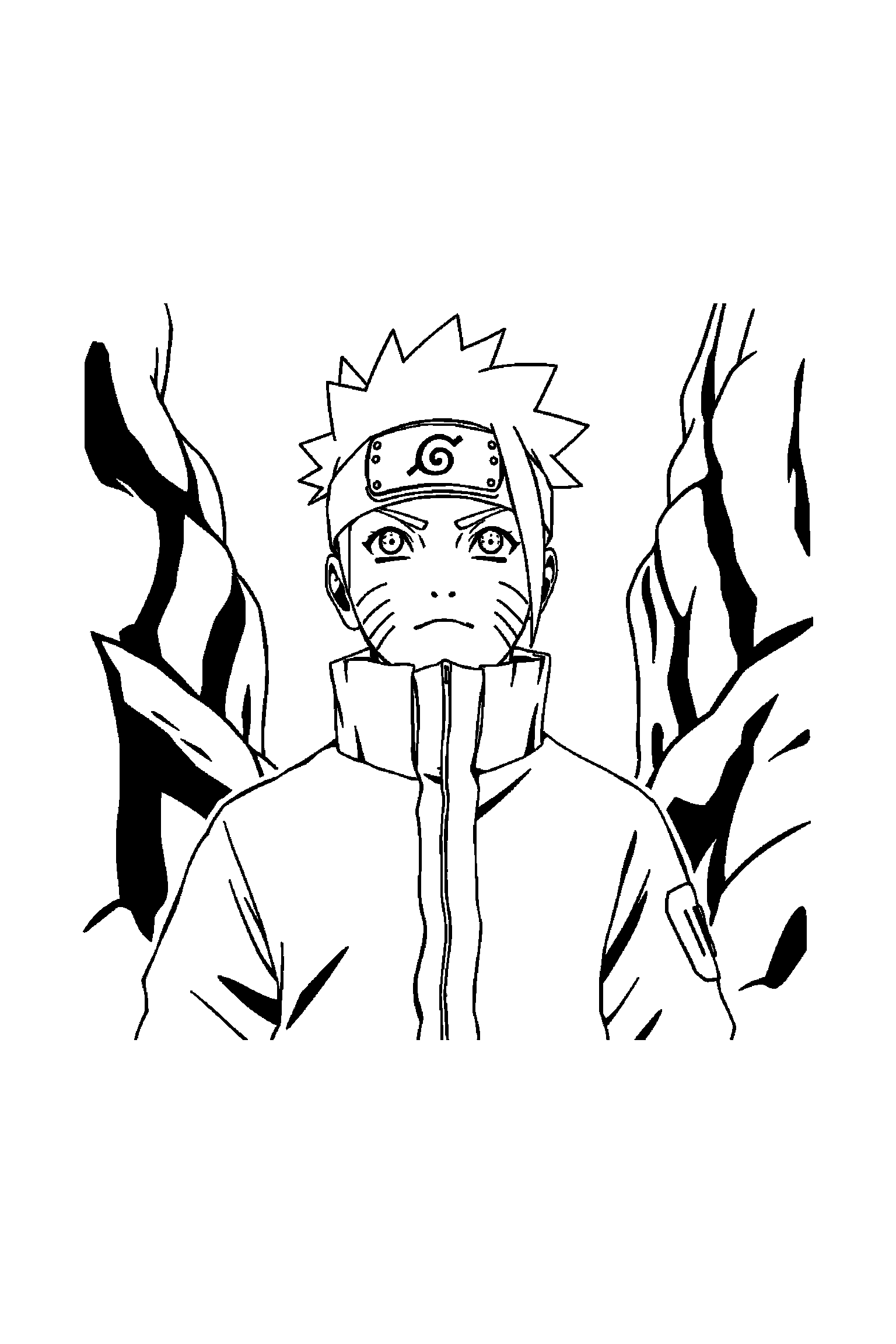 Coloriage Naruto gratuit à imprimer - Kakashi au centre d'un décor riche mais lisible Coloriage Naruto gratuit à imprimer : Kakashi au centre d'un décor riche mais lisible