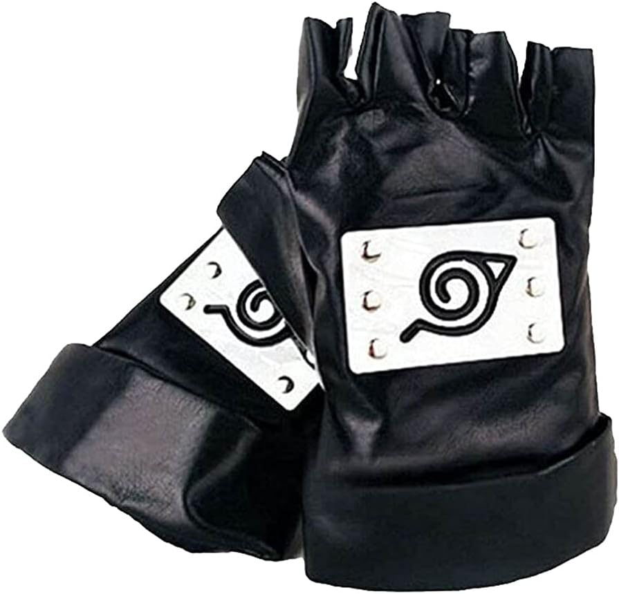 Gants Naruto Kakashi Hatake noirs avec plaque métallique