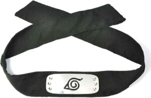 Bandeau Naruto noir avec plaque en métal, logo Konohagakure ou Shinobi Alliance