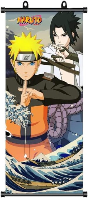 Poster enroulable Naruto avec Naruto Uzumaki et Uchiha Sasuke 70 x 30 cm