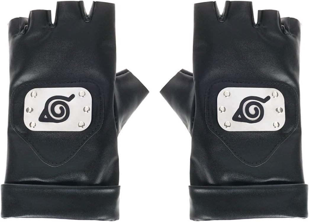 Gants noirs Naruto Kakashi avec écusson Konoha