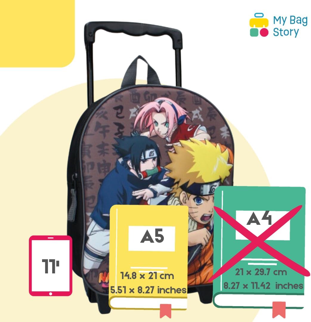 Cartable trolley Naruto 32 cm à roulettes et bretelles réglables – Image 3