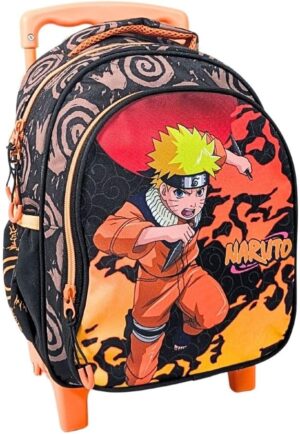 Cartable à roulettes Naruto orange et noir 30 cm pour enfant