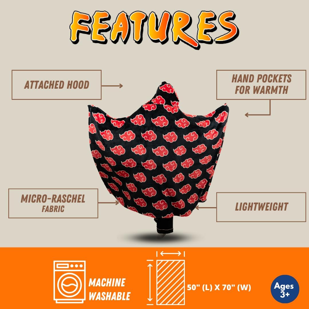 Poncho couverture à capuche Naruto Akatsuki 50 "X 70" – Image 6