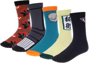 Chaussettes Naruto à motifs variés, lot de 5 paires en boîte cadeau 38-43