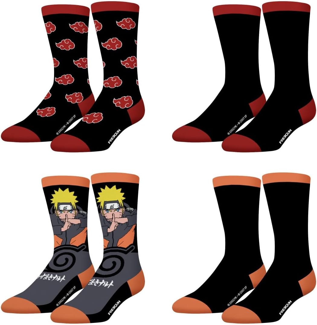 Lot de 4 chaussettes FREEGUN Naruto Shippuden Akatsuki pour homme