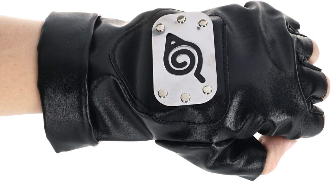 Gants noirs Naruto Kakashi avec écusson Konoha – Image 3