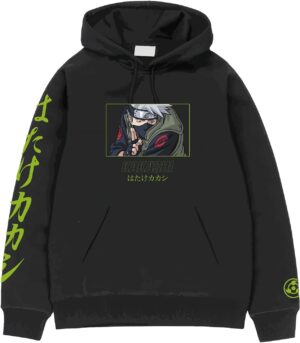 Sweat à capuche Naruto Kakashi Hatake en coton noir
