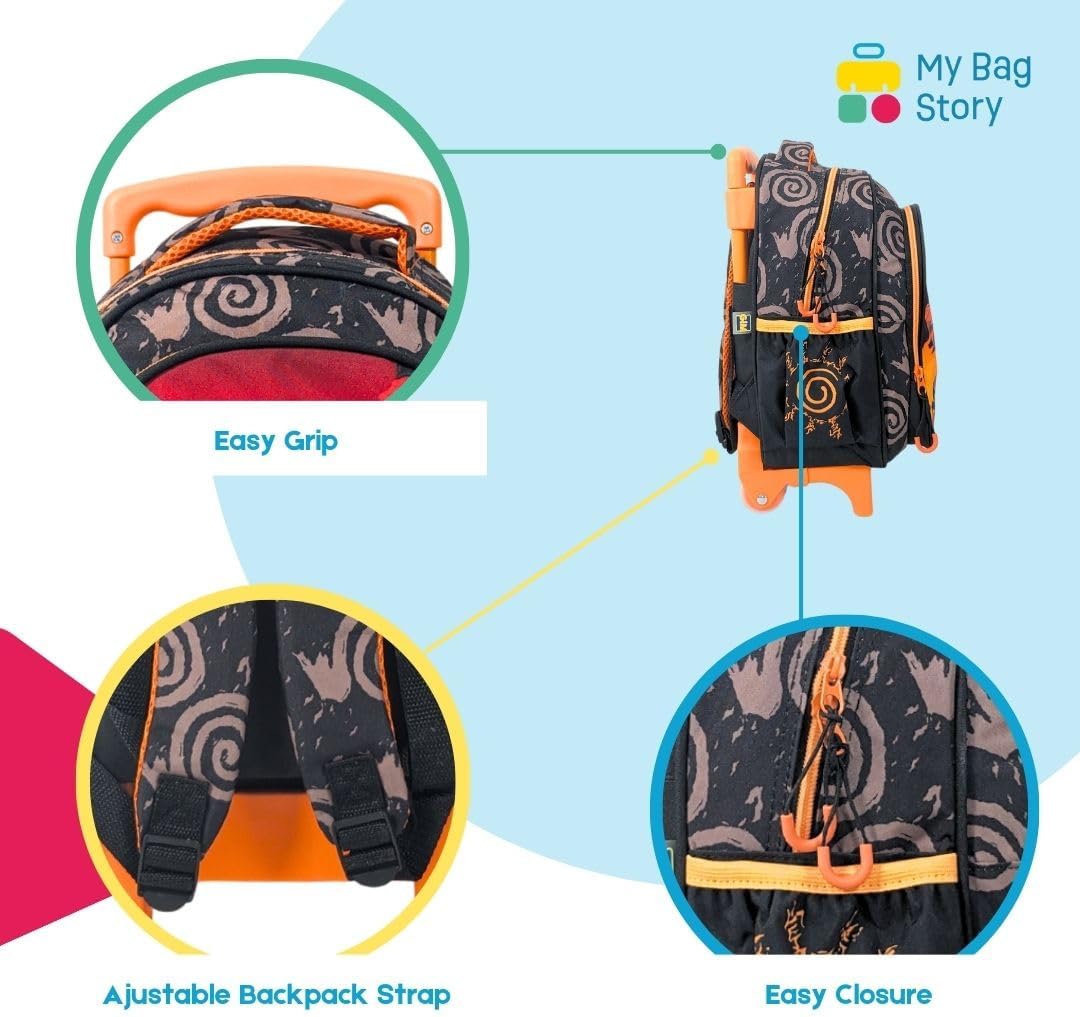 Cartable à roulettes Naruto orange et noir 30 cm pour enfant – Image 4