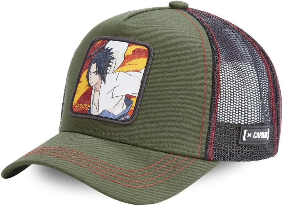 Casquette trucker Capslab Sasuke, Naruto Shippuden, olive et noir