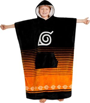 Pull plaid Naruto enfant à capuche en polaire, taille unique orange
