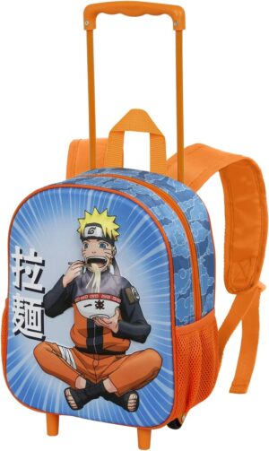 Sac à dos à roulettes Naruto Ramen 3D bleu pour enfant