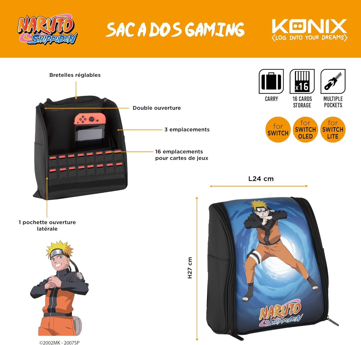 Sac à dos Konix Naruto Shippuden pour Nintendo Switch avec rangement 16 jeux – Image 4