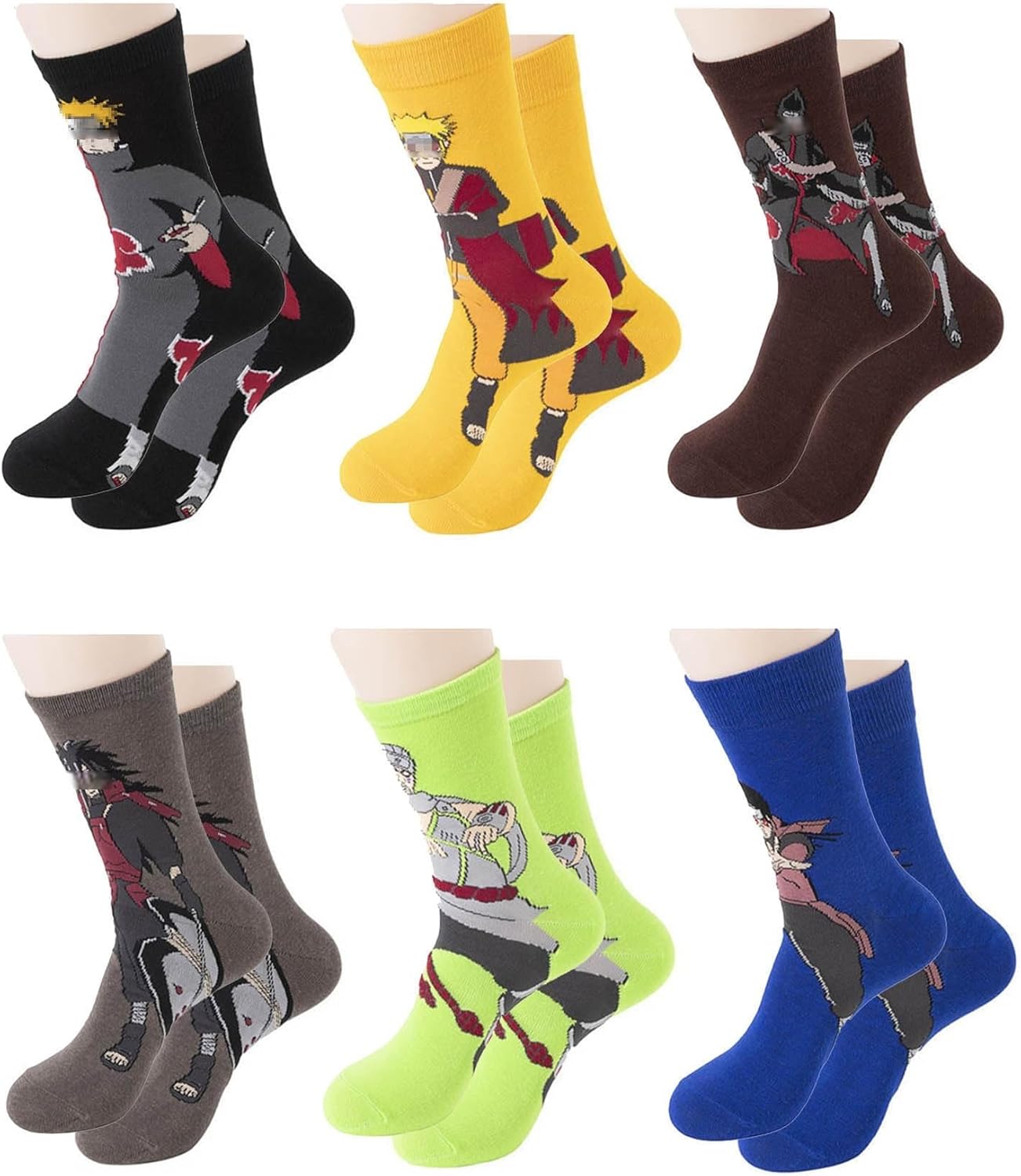 Chaussettes Naruto Kakashi multicolores, lot de 6 paires