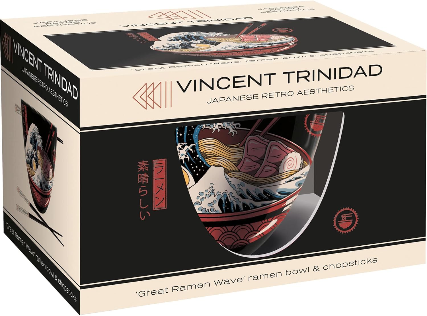 Ensemble bol à ramen Great Ramen Wave 532 ml avec baguettes Vincent Trinidad – Image 2