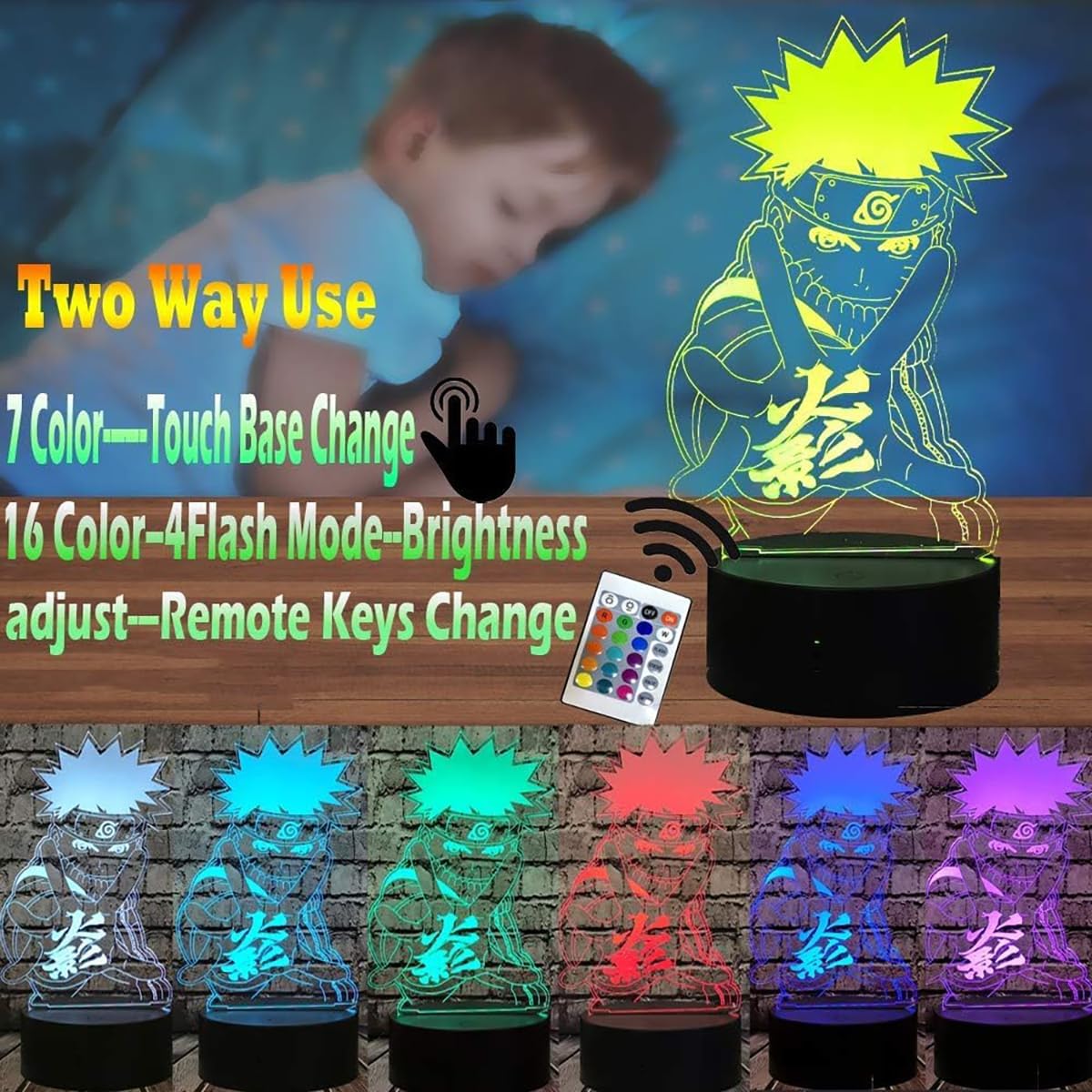 Veilleuse LED Naruto à télécommande, effet 3D et 16 couleurs – Image 2
