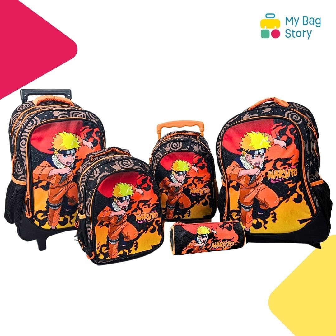 Cartable à roulettes Naruto orange et noir 30 cm pour enfant – Image 6