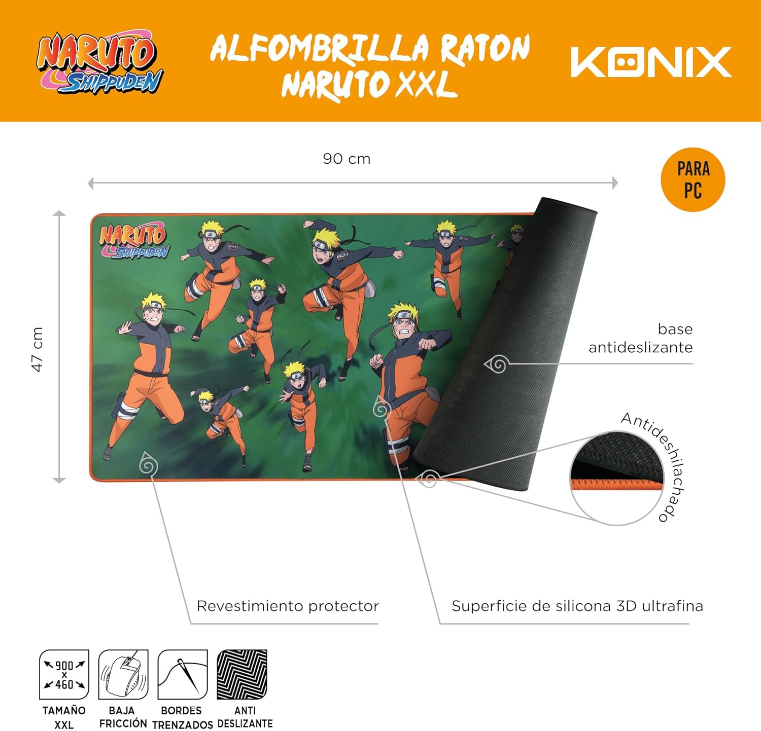 Tapis de souris gaming XXL Naruto Shippuden 90 x 46 cm, Multi Clonage Naruto vert – Image 4