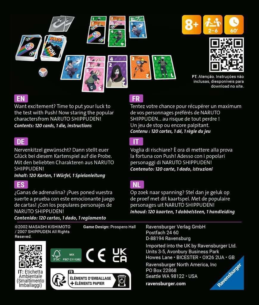 Jeu de cartes Naruto Shippuden Push Ravensburger 22888, de 2 à 6 joueurs – Image 2