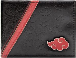 Portefeuille bi-fold Naruto Akatsuki noir avec emblème nuage en métal