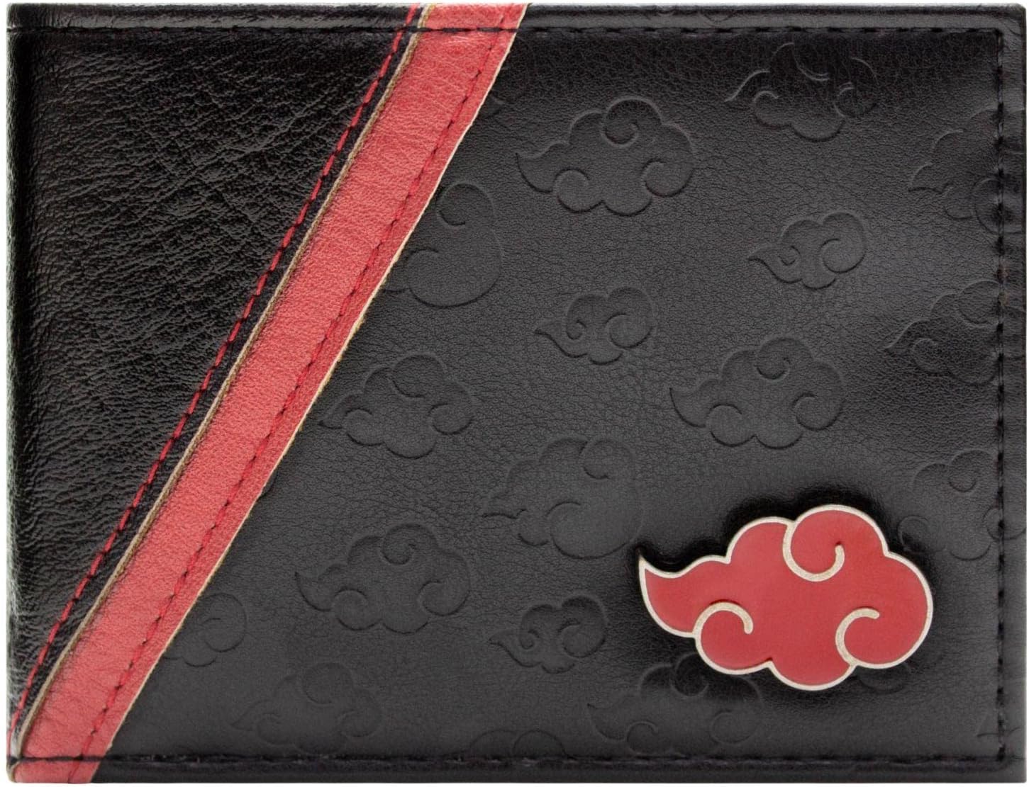 Portefeuille bi-fold Naruto Akatsuki noir avec emblème nuage en métal