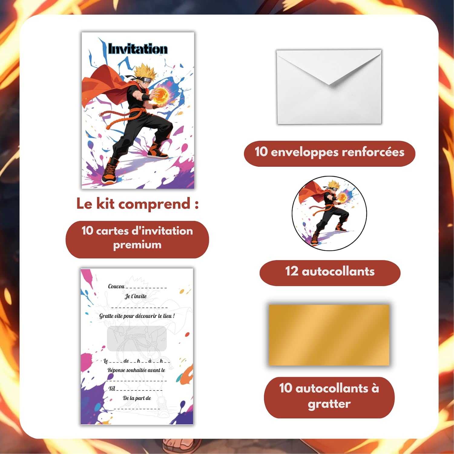 Invitations Naruto à gratter avec enveloppes, lot de 10 – Image 2