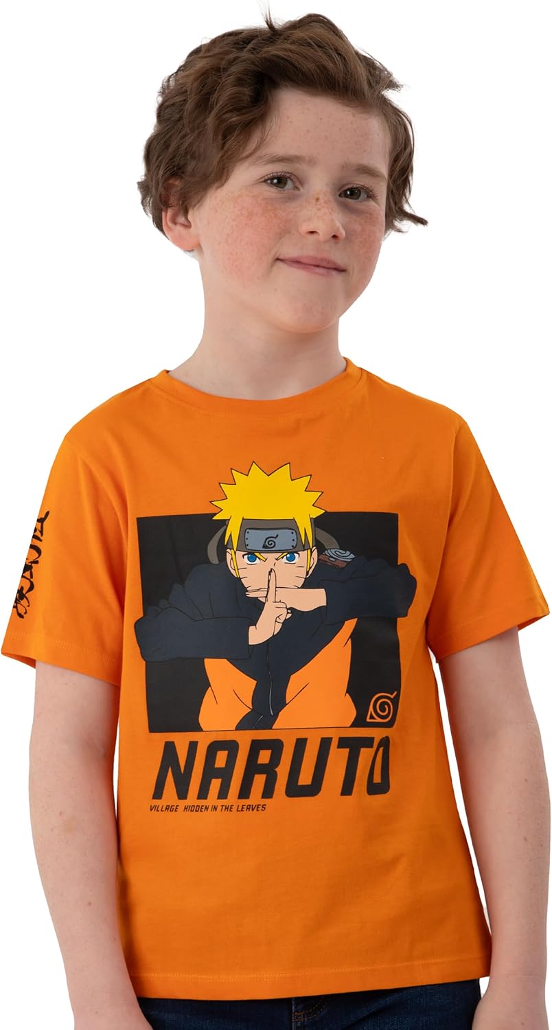 T-shirt garçon Naruto Uzumaki avec caractères japonais noirs – Image 2