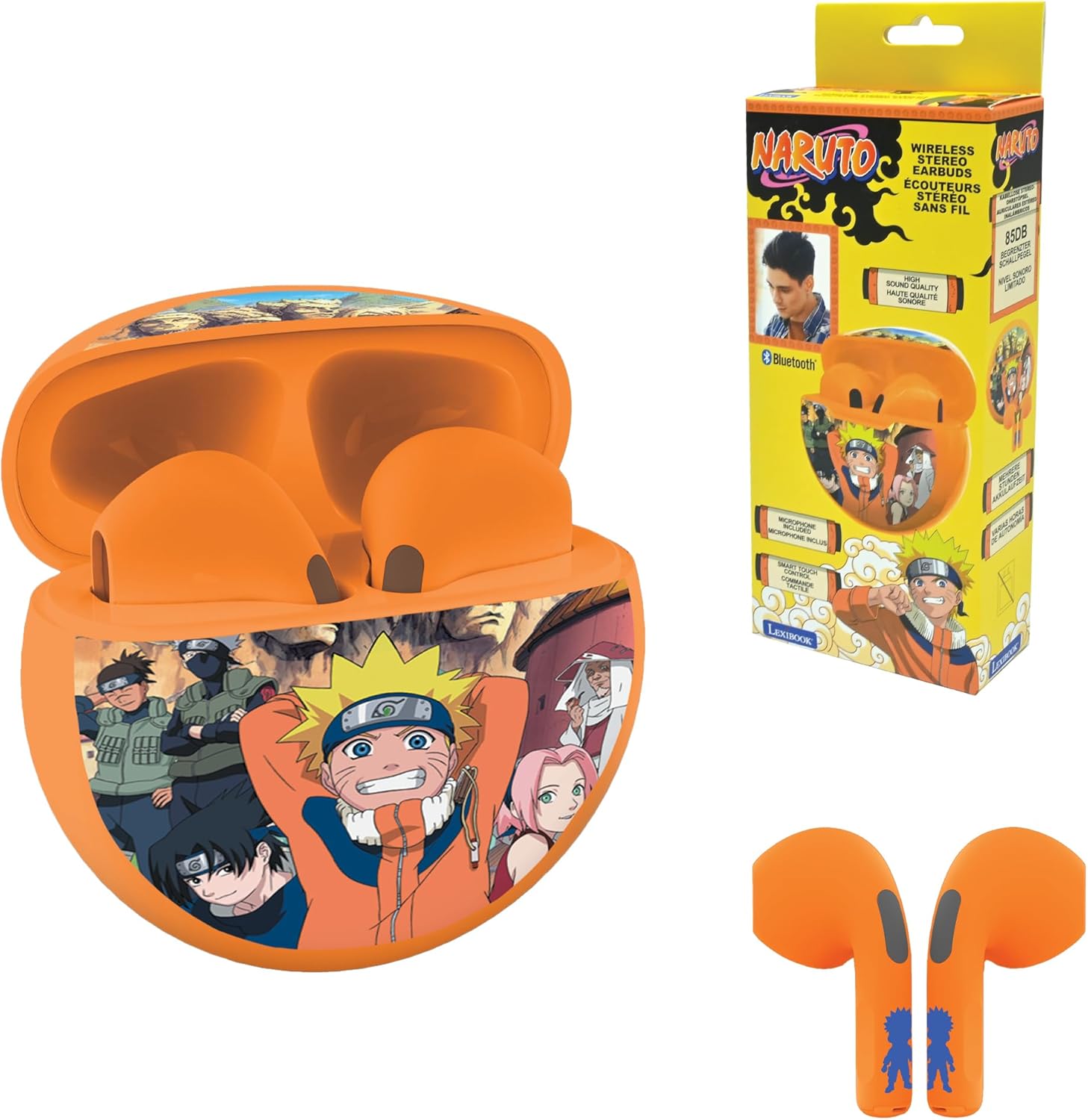 Écouteurs stéréo sans fil Naruto avec commandes tactiles et boîtier de recharge