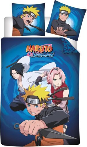 Parure de lit Naruto Aymax en 100% coton bleu 140x200 cm avec taie 65x65 cm
