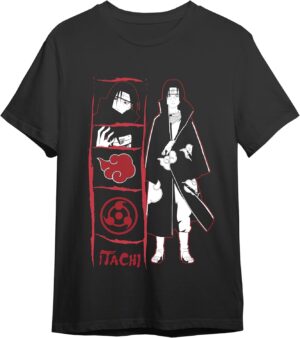 T-shirt oversize Naruto noir avec Itachi Uchiha, unisexe
