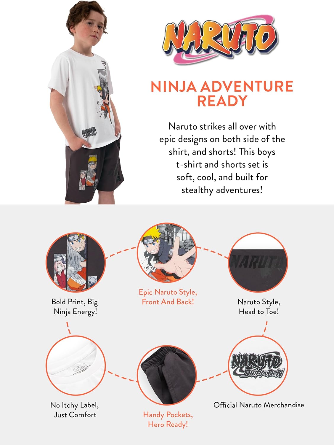 Ensemble Naruto garçon avec T-shirt à imprimé dos et short – Image 6