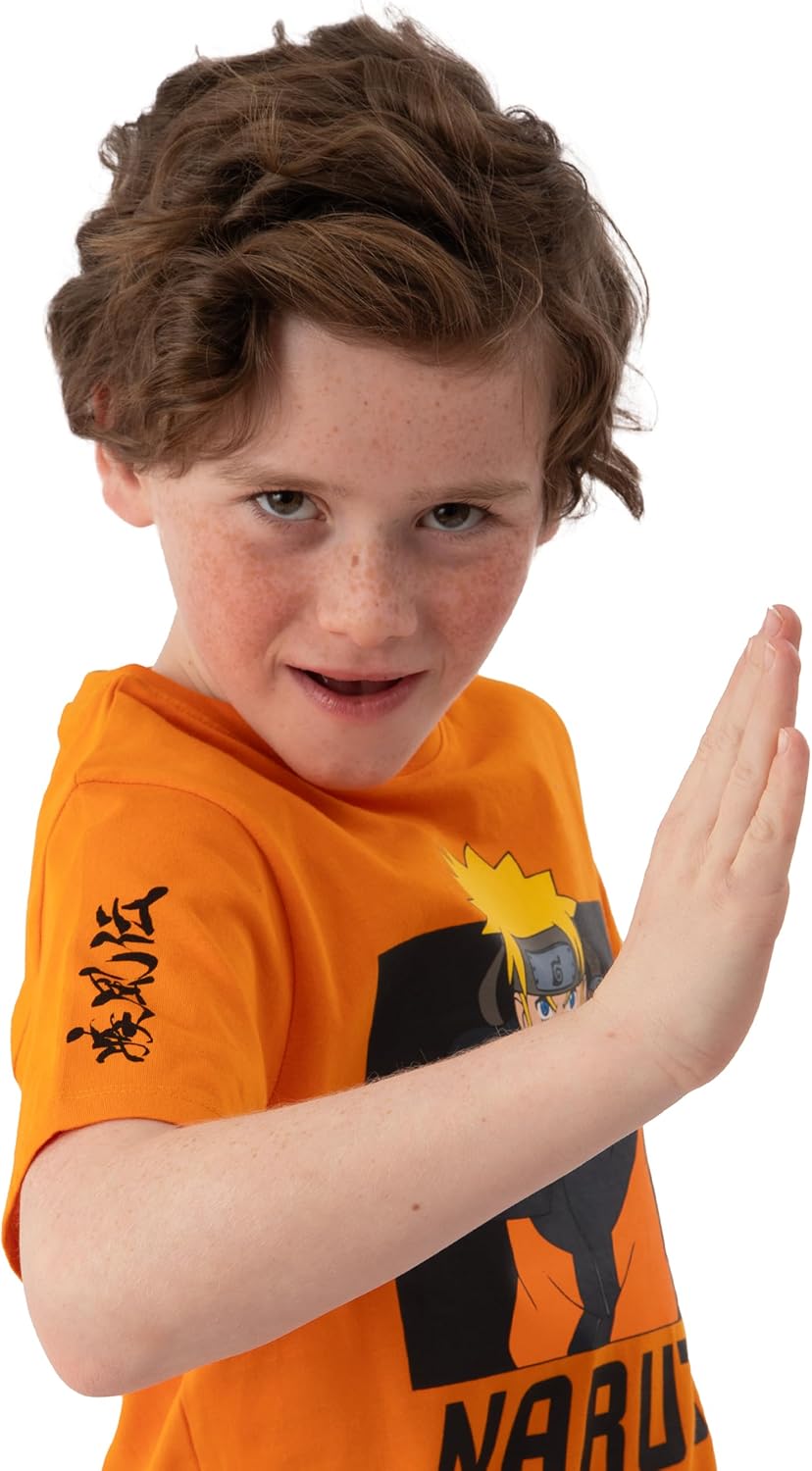 T-shirt garçon Naruto Uzumaki avec caractères japonais noirs – Image 3