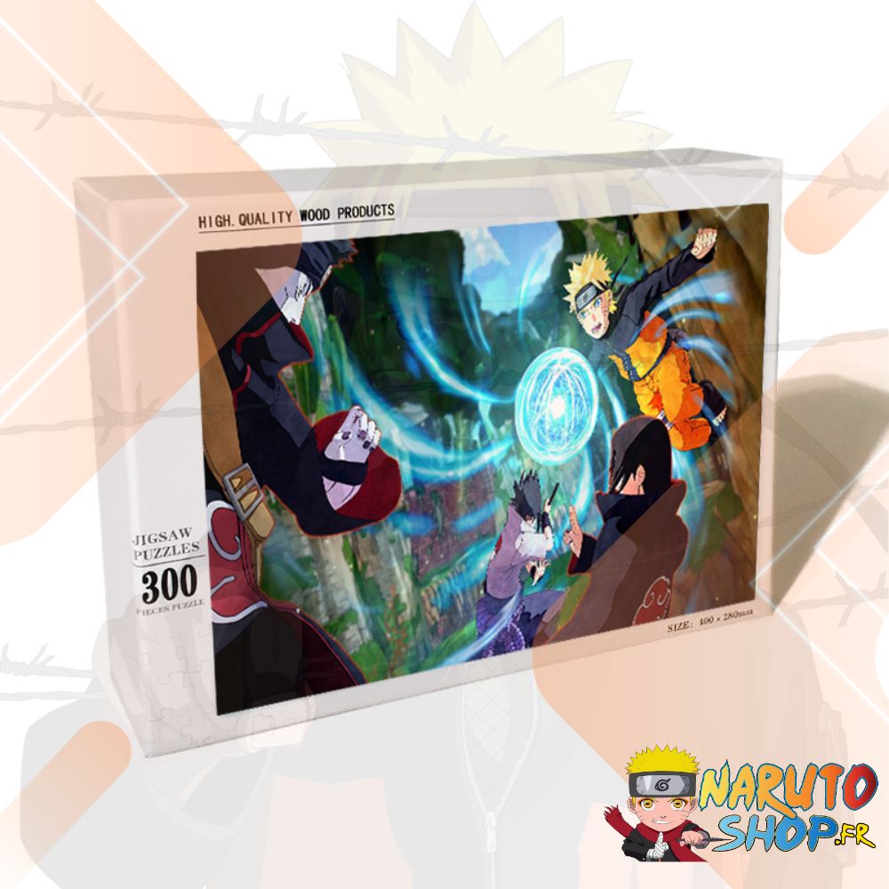 Puzzle quiz Naruto en bois : Sasuke et Naruto face à l’Akatsuki