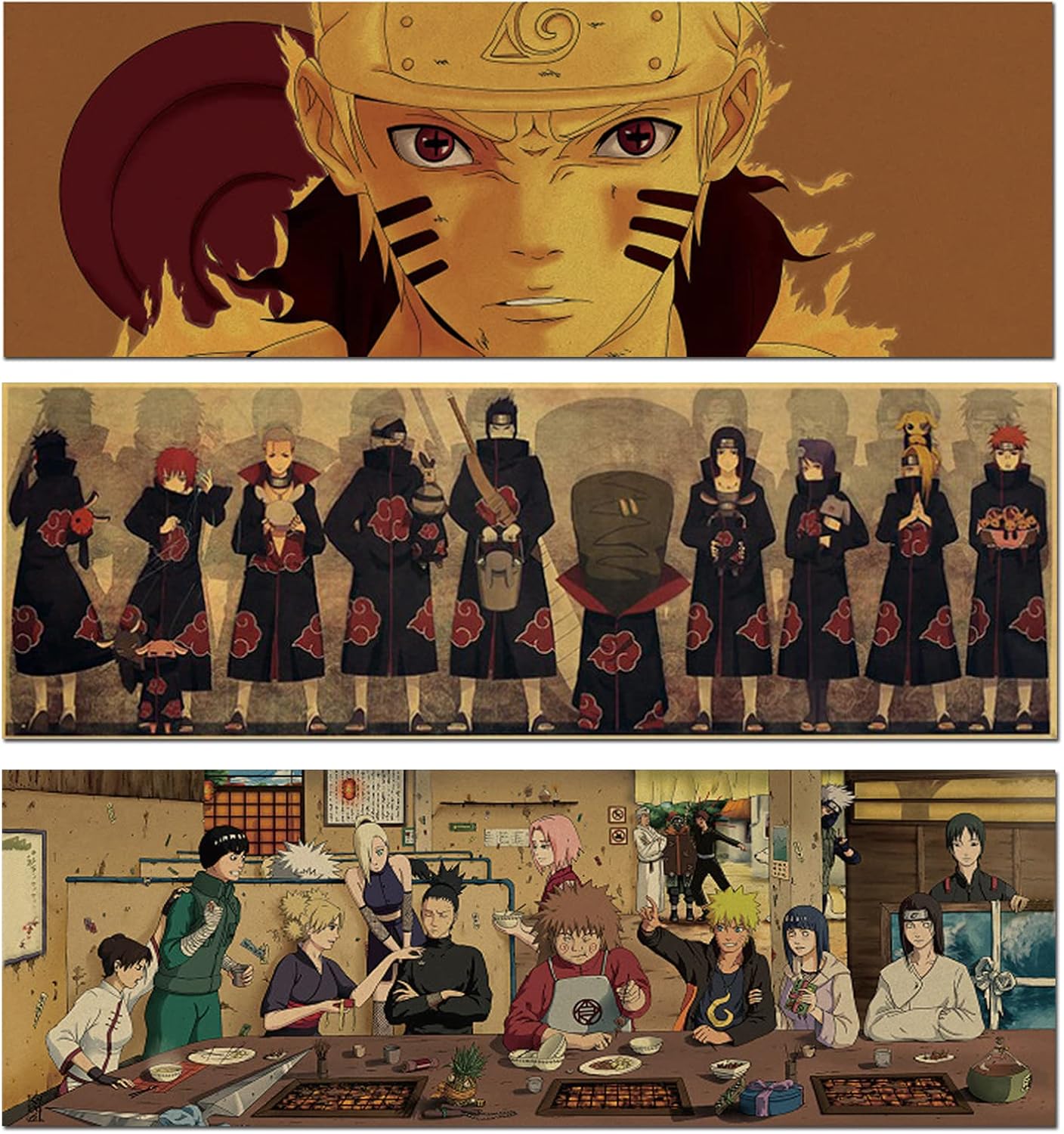 Lot de 3 affiches Naruto style B en papier kraft