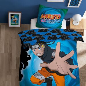 Parure de lit Naruto réversible Bleu 140x200 cm en 100% coton