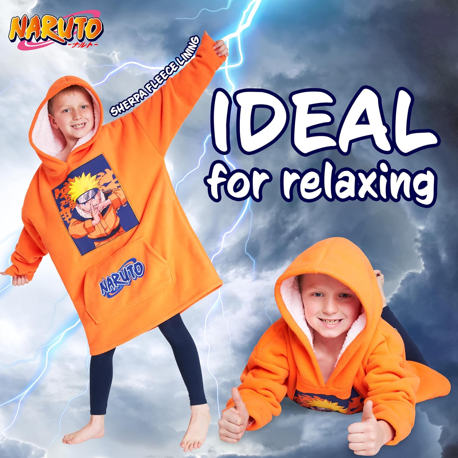 Poncho plaid Naruto enfant en polaire doublé sherpa – Image 3