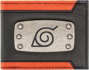 Portefeuille bi-fold Naruto noir avec badge métal Konoha