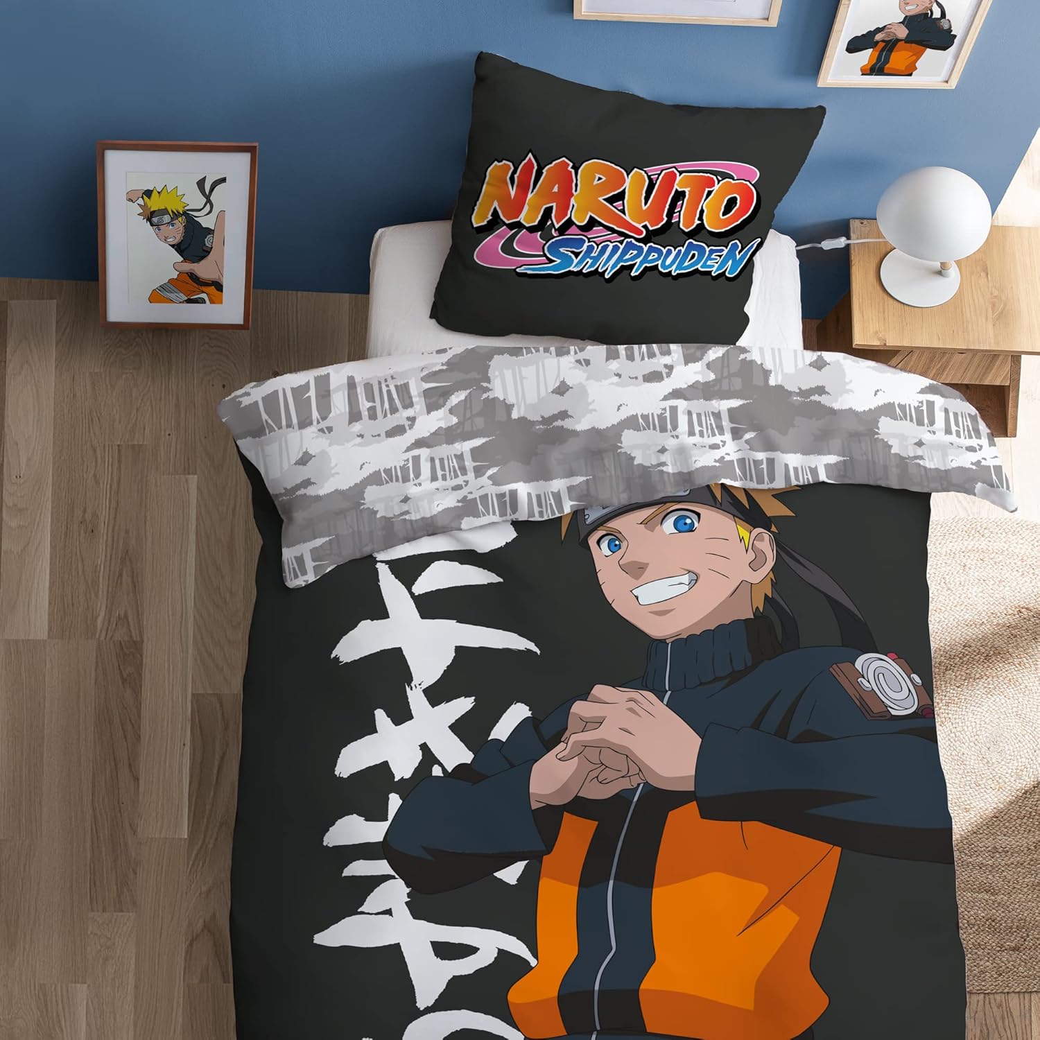 Parure de lit Naruto Uzumaki gris foncé 140x200+63x63cm