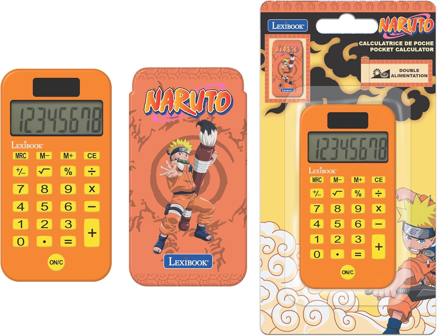Calculatrice de poche Naruto orange avec couvercle, Lexibook C45NA