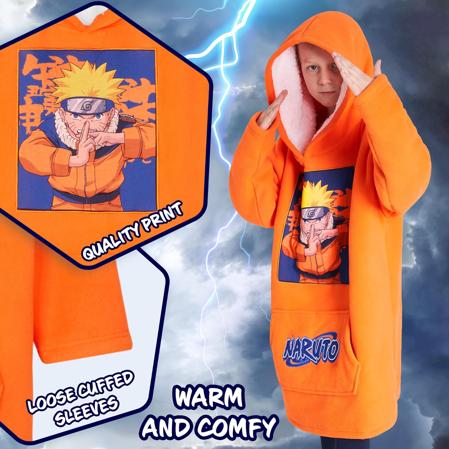 Poncho plaid Naruto enfant en polaire doublé sherpa – Image 4