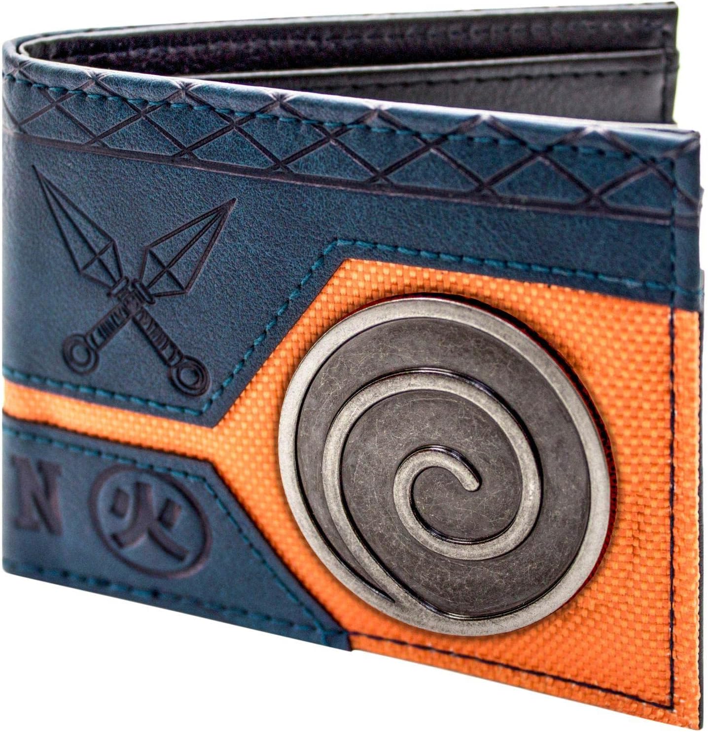 Portefeuille Naruto bi-fold bleu avec écusson Uzumaki Konoha en métal – Image 2