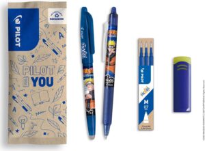 Lot Pilot FriXion Naruto Shippuden bleu : 2 stylos effaçables, 3 recharges et 1 gomme