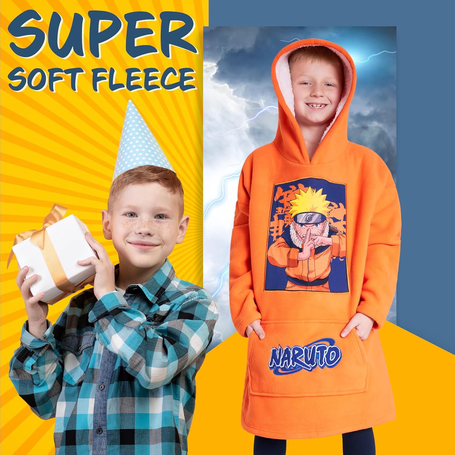 Poncho plaid Naruto enfant en polaire doublé sherpa – Image 2