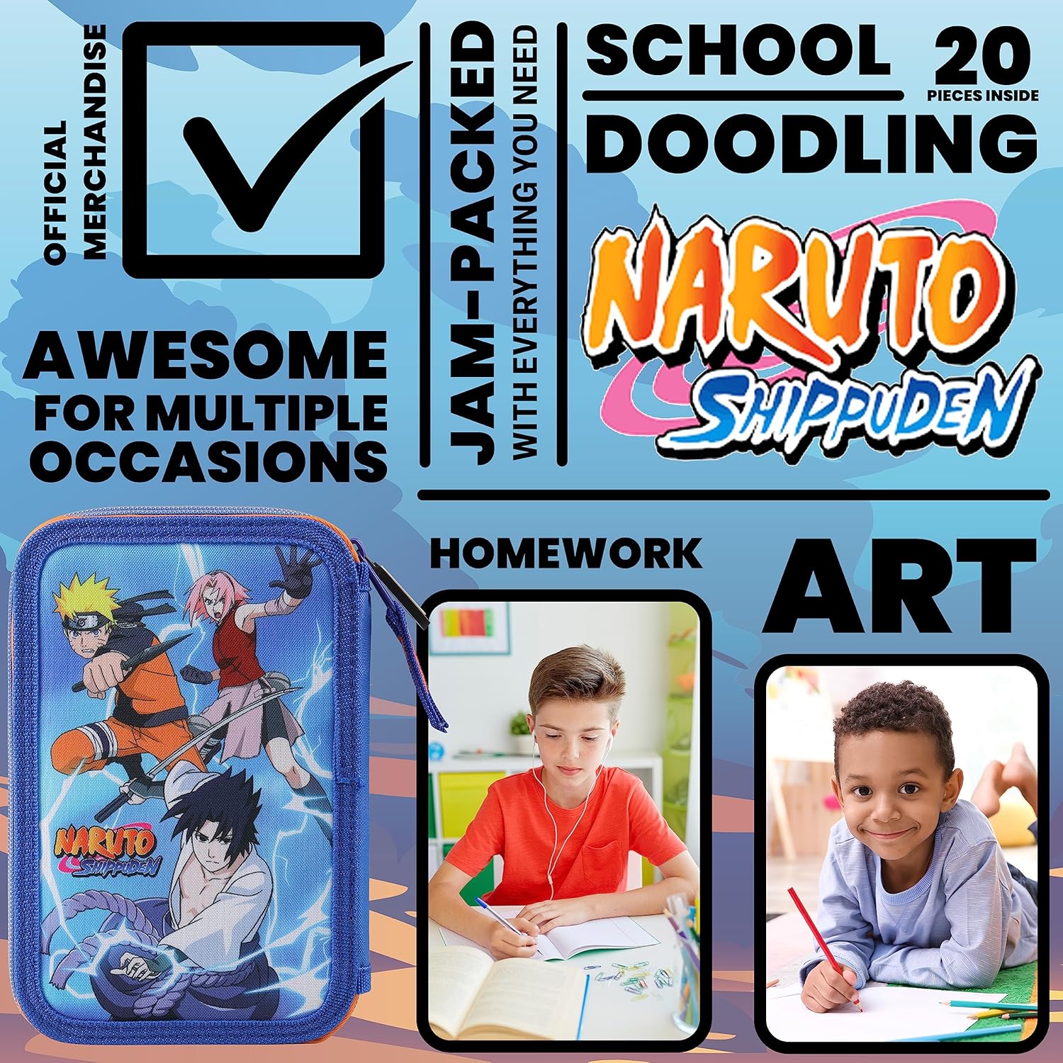 Trousse Naruto à 2 compartiments avec set de papeterie – Image 5