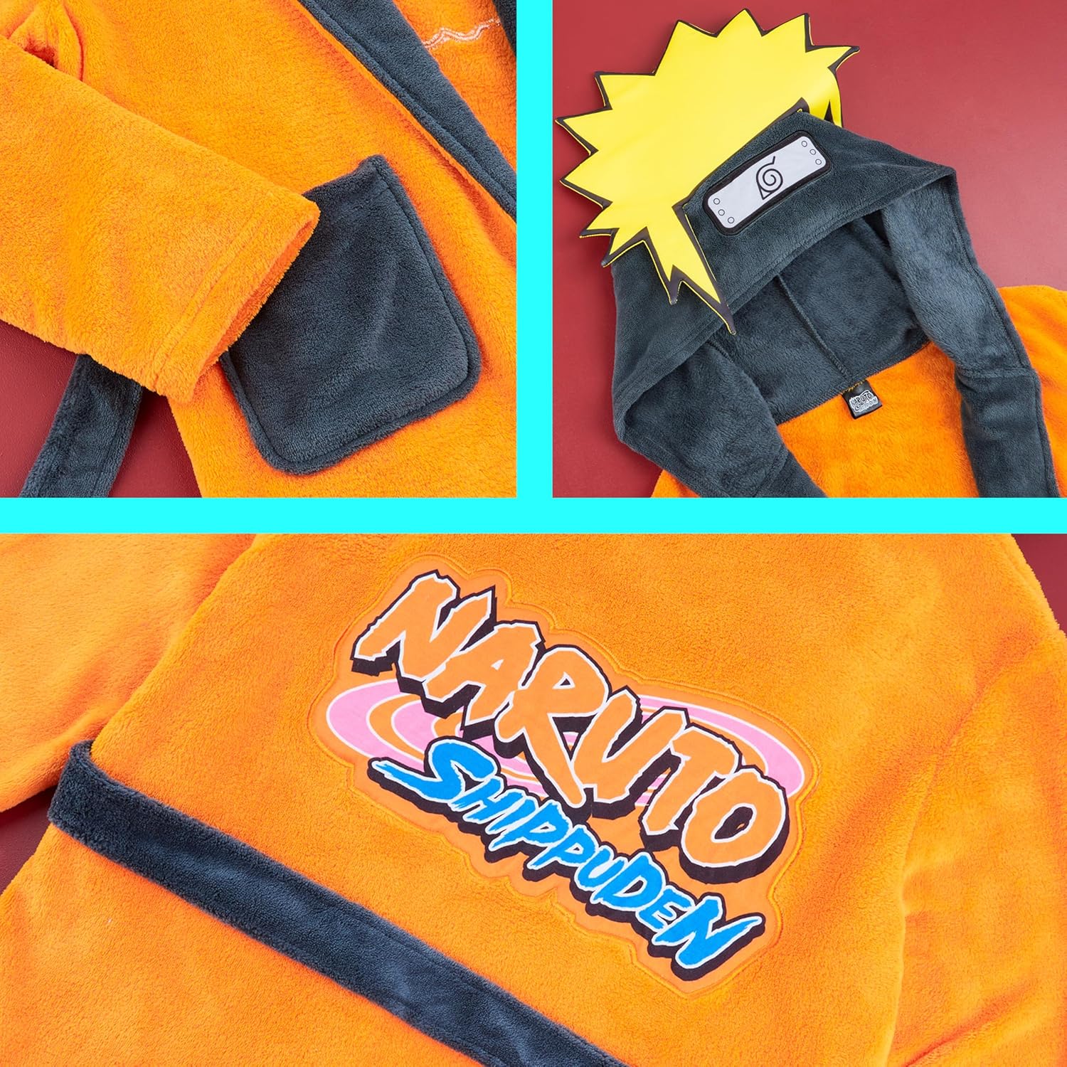 Peignoir Naruto Shippuden enfant polaire à capuche avec ceinture – Image 5
