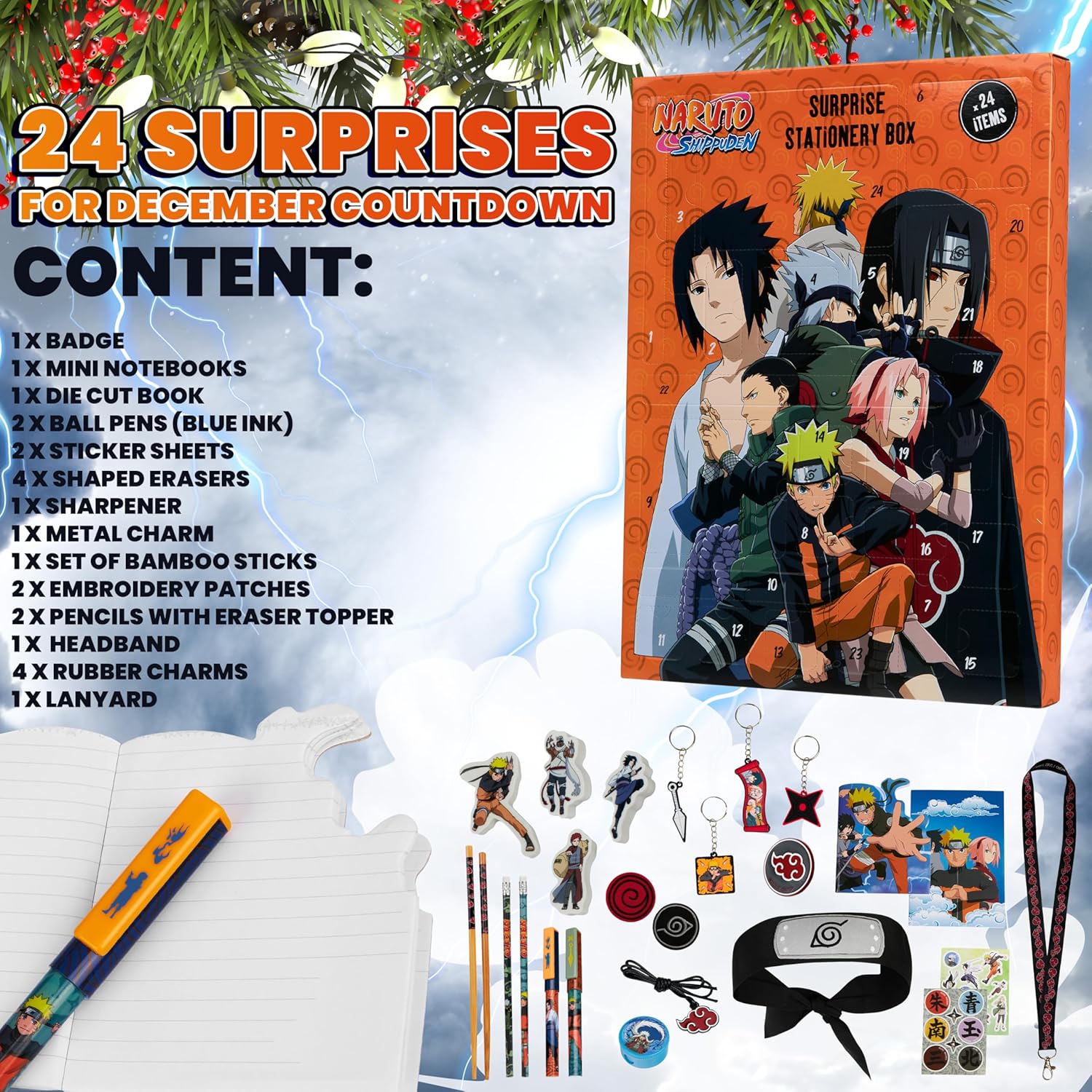 Calendrier de l'Avent Naruto 2025 orange avec 24 surprises papeterie – Image 6