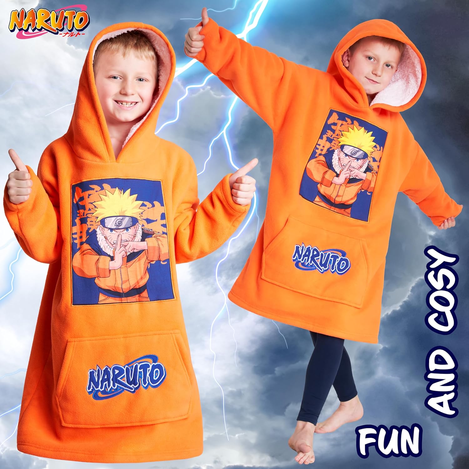 Poncho plaid Naruto enfant en polaire doublé sherpa – Image 5