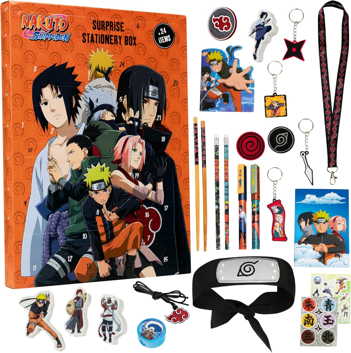 Calendrier de l'Avent Naruto 2025 orange avec 24 surprises papeterie